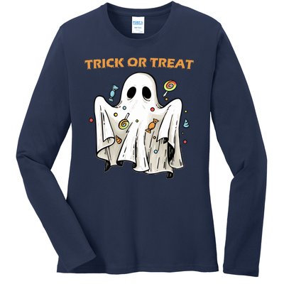 Trick Or Treat Candy Ghost Halloween Ladies Long Sleeve Shirt