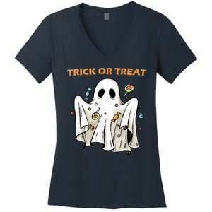 Trick Or Treat Candy Ghost Halloween Women's V-Neck T-Shirt