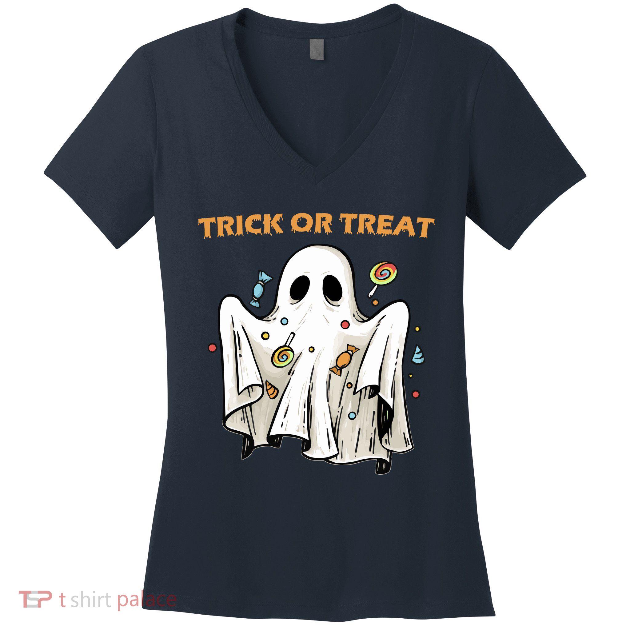 Trick Or Treat Candy Ghost Halloween Women's V-Neck T-Shirt