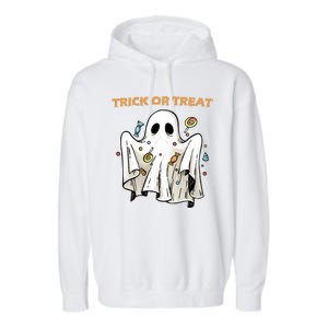 Trick Or Treat Candy Ghost Halloween Garment-Dyed Fleece Hoodie