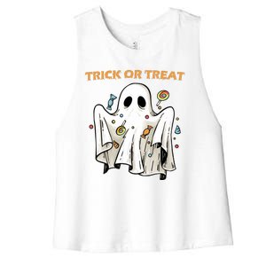 Trick Or Treat Candy Ghost Halloween Women's Racerback Cropped Tank