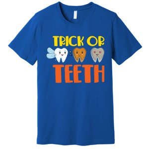 Trick Or Teeth Funny Halloween Dentist Dental Hygienist Gift Premium T-Shirt