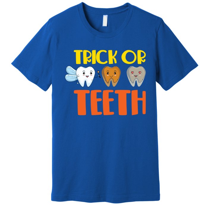 Trick Or Teeth Funny Halloween Dentist Dental Hygienist Gift Premium T-Shirt