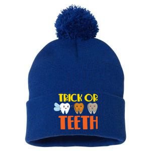 Trick Or Teeth Funny Halloween Dentist Dental Hygienist Gift Pom Pom 12in Knit Beanie