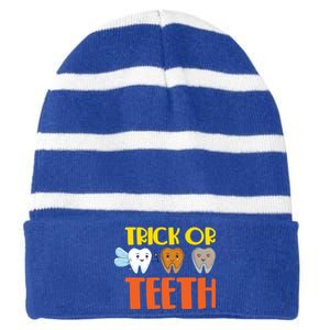 Trick Or Teeth Funny Halloween Dentist Dental Hygienist Gift Striped Beanie with Solid Band