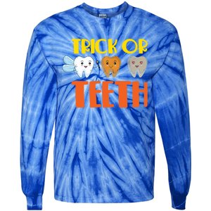 Trick Or Teeth Funny Halloween Dentist Dental Hygienist Gift Tie-Dye Long Sleeve Shirt