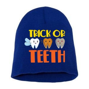 Trick Or Teeth Funny Halloween Dentist Dental Hygienist Gift Short Acrylic Beanie