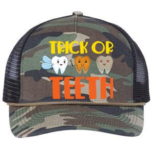 Trick Or Teeth Funny Halloween Dentist Dental Hygienist Gift Retro Rope Trucker Hat Cap