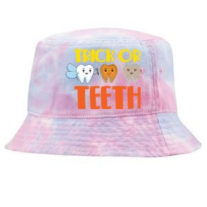 Trick Or Teeth Funny Halloween Dentist Dental Hygienist Gift Tie-Dyed Bucket Hat