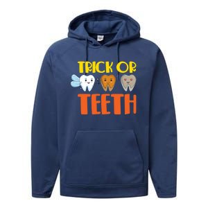 Trick Or Teeth Funny Halloween Dentist Dental Hygienist Gift Performance Fleece Hoodie