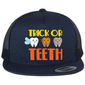 Trick Or Teeth Funny Halloween Dentist Dental Hygienist Gift Flat Bill Trucker Hat