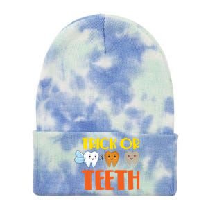 Trick Or Teeth Funny Halloween Dentist Dental Hygienist Gift Tie Dye 12in Knit Beanie