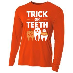 Trick Or Th Funny Dental Halloween Treat Dentist Funny Gift Cooling Performance Long Sleeve Crew