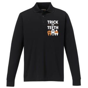 Trick Or Th Funny Dental Halloween Treat Dentist Funny Gift Performance Long Sleeve Polo