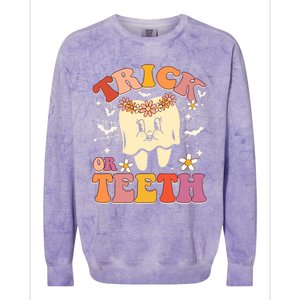 Trick Or Teeth Ghost Groovy Dental Halloween Treat Dentist Cute Gift Colorblast Crewneck Sweatshirt