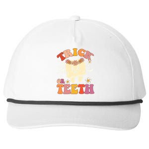 Trick Or Teeth Ghost Groovy Dental Halloween Treat Dentist Cute Gift Snapback Five-Panel Rope Hat