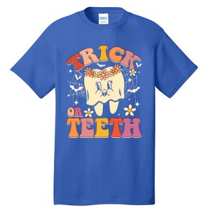 Trick Or Teeth Ghost Groovy Dental Halloween Treat Dentist Cute Gift Tall T-Shirt