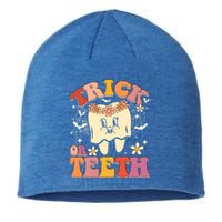 Trick Or Teeth Ghost Groovy Dental Halloween Treat Dentist Cute Gift Sustainable Beanie