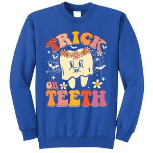 Trick Or Teeth Ghost Groovy Dental Halloween Treat Dentist Cute Gift Tall Sweatshirt