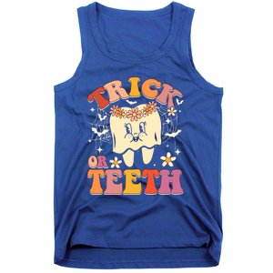 Trick Or Teeth Ghost Groovy Dental Halloween Treat Dentist Cute Gift Tank Top