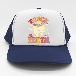 Trick Or Teeth Ghost Groovy Dental Halloween Treat Dentist Cute Gift Trucker Hat