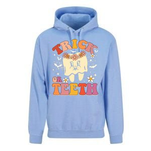 Trick Or Teeth Ghost Groovy Dental Halloween Treat Dentist Cute Gift Unisex Surf Hoodie