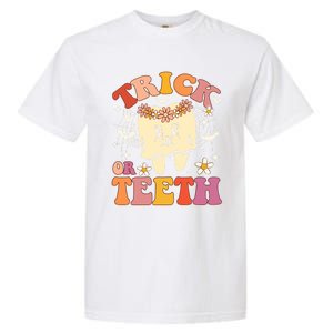 Trick Or Teeth Ghost Groovy Dental Halloween Treat Dentist Cute Gift Garment-Dyed Heavyweight T-Shirt