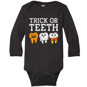 Trick Or Teeth Funny Dental Halloween Treat Dentist Baby Long Sleeve Bodysuit