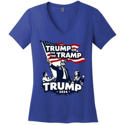 Trump Or The Tramp 2024 Vote For Trump Vance Election Humor Women's V-Neck T-Shirt