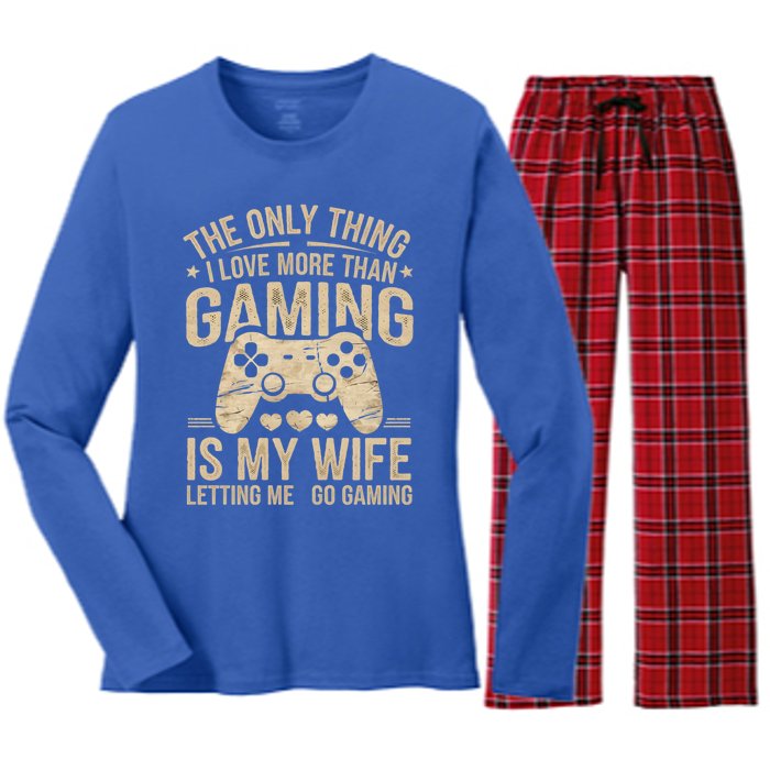 The Only Thing I Love More Than Gaming Vintage Retro Gamer Gift Women's Long Sleeve Flannel Pajama Set 