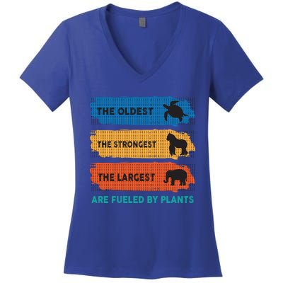 The Oldest The Strongest The Largest Fuelled By Plants Vegan Gift Women's V-Neck T-Shirt