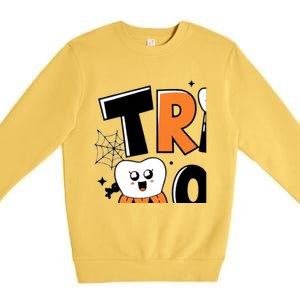 Trick Or Th Funny Dental Halloween Treat Dentist Gift Premium Crewneck Sweatshirt