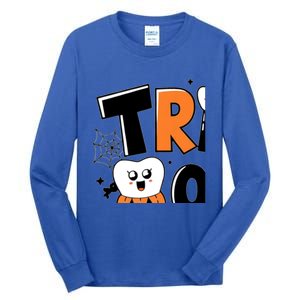 Trick Or Th Funny Dental Halloween Treat Dentist Gift Tall Long Sleeve T-Shirt