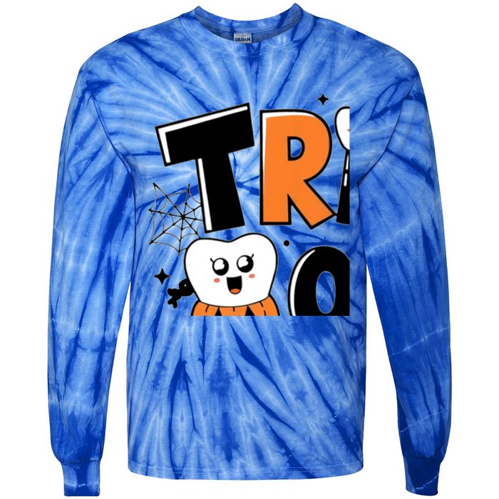 Trick Or Th Funny Dental Halloween Treat Dentist Gift Tie-Dye Long Sleeve Shirt