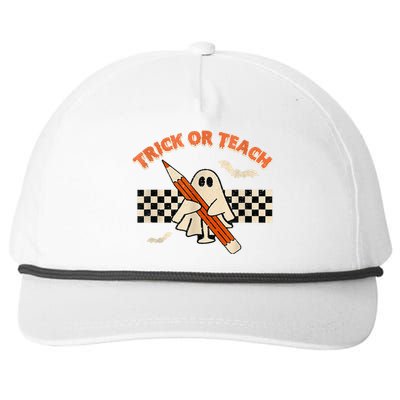 Trick Or Teach Cute Boo Pencil Plaid Background Halloween Snapback Five-Panel Rope Hat