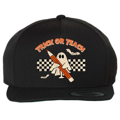 Trick Or Teach Cute Boo Pencil Plaid Background Halloween Wool Snapback Cap