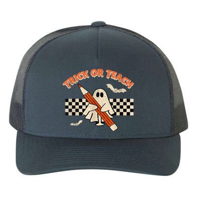 Trick Or Teach Cute Boo Pencil Plaid Background Halloween Yupoong Adult 5-Panel Trucker Hat