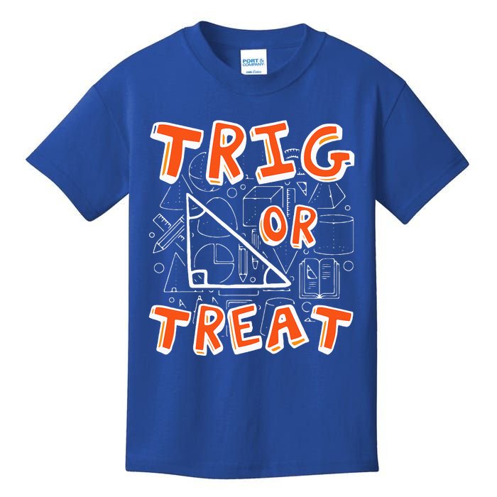 Trig Or Treat Lazy Halloween Costume Funny Math Teacher Kids T-Shirt