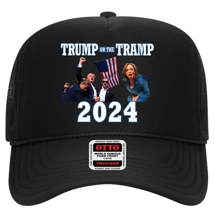 Trump Or The Tramp 2024 Vote For Trump Trump Vance 2024 High Crown Mesh Back Trucker Hat