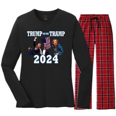 Trump Or The Tramp 2024 Vote For Trump Trump Vance 2024 Women's Long Sleeve Flannel Pajama Set 