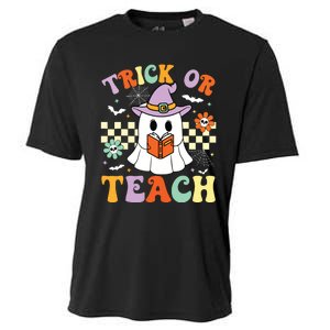 Trick Or Teach Groovy Teacher Halloween Retro Floral Ghost Cooling Performance Crew T-Shirt