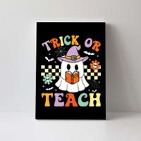 Trick Or Teach Groovy Teacher Halloween Retro Floral Ghost Canvas