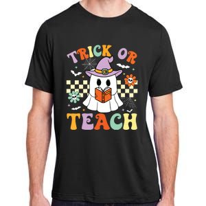 Trick Or Teach Groovy Teacher Halloween Retro Floral Ghost Adult ChromaSoft Performance T-Shirt