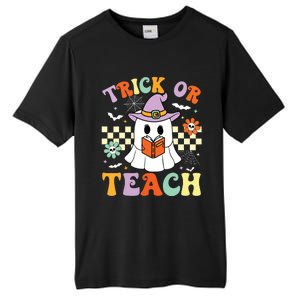 Trick Or Teach Groovy Teacher Halloween Retro Floral Ghost Tall Fusion ChromaSoft Performance T-Shirt