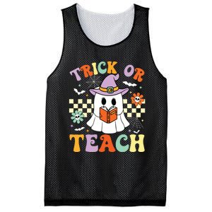 Trick Or Teach Groovy Teacher Halloween Retro Floral Ghost Mesh Reversible Basketball Jersey Tank