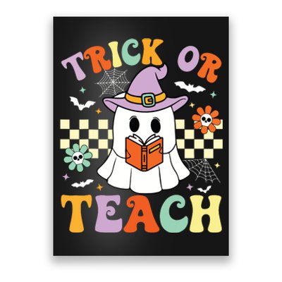 Trick Or Teach Groovy Teacher Halloween Retro Floral Ghost Poster