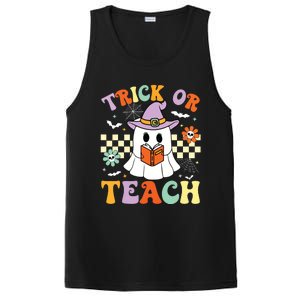 Trick Or Teach Groovy Teacher Halloween Retro Floral Ghost PosiCharge Competitor Tank