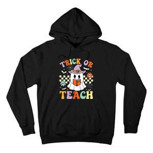 Trick Or Teach Groovy Teacher Halloween Retro Floral Ghost Tall Hoodie