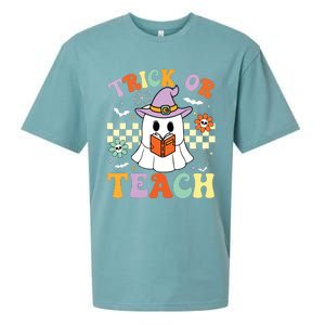 Trick Or Teach Groovy Teacher Halloween Retro Floral Ghost Sueded Cloud Jersey T-Shirt