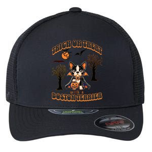 Trick Or Treat With A Boston Terrier Halloween Graphic Flexfit Unipanel Trucker Cap